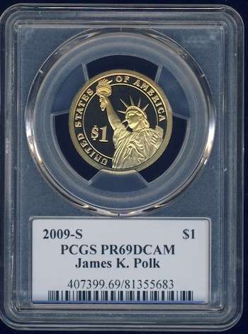 2009 PCGS Graded Proof-69 DCam, Presidential Dollar, $1, USA, America, James k Polk