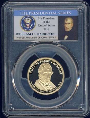 2009 PCGS Graded Proof-69 DCam, Presidential Dollar, $1, USA, America, William H Harrison