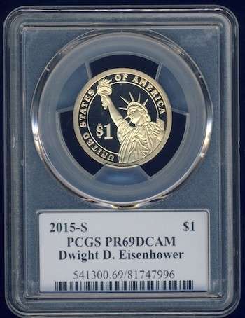 2015 PCGS Graded Proof-69 DCam, Presidential Dollar, $1, USA, America, Eisenhower
