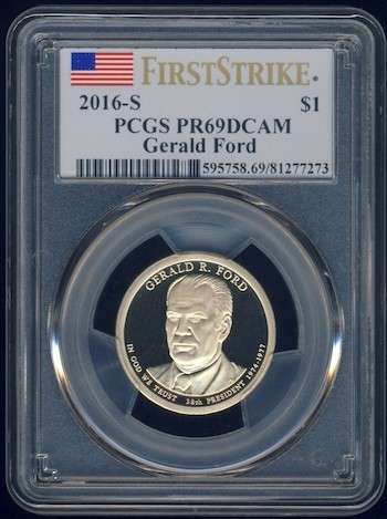 2016 PCGS Graded Proof-69 DCam First Strike, Presidential Dollar, $1, USA, America, Ford