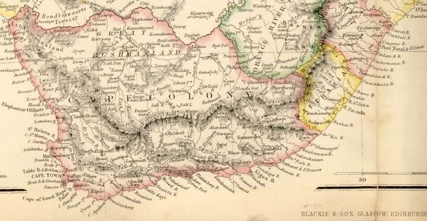 1860 Map of South Africa, Good condition, Original Blackie Map