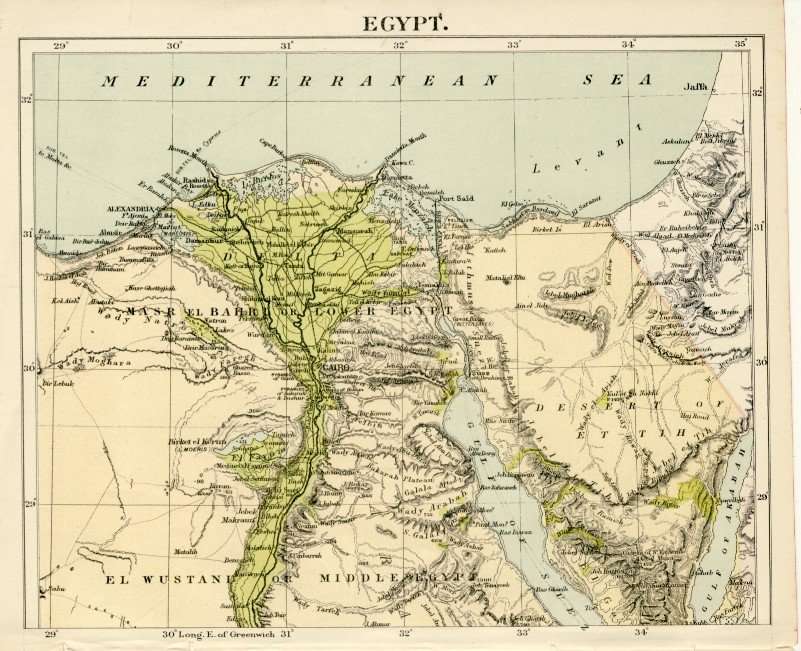 Circa 1900 Map of Egypt, Excellent condition, Original MacLure Map