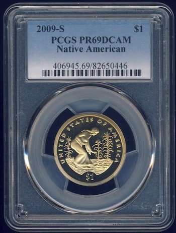 2009 PCGS Graded Proof-69 DCam, Native American Dollar, $1, USA, America, Three Sisters