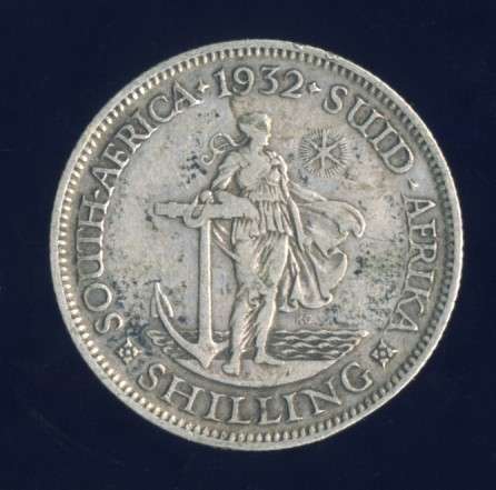 1932 Shilling coin, 1/-, South Africa, Silver, George V , No reserve