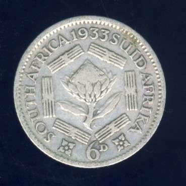 1933 Sixpence coin, 6d, South Africa, Silver, George V , No reserve