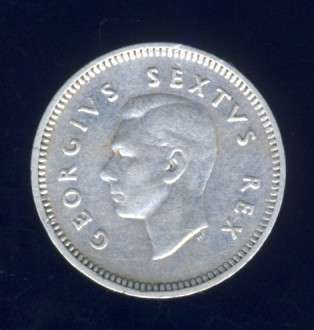 1949 Tickey coin, 3d , South Africa, Silver, George VI , No reserve