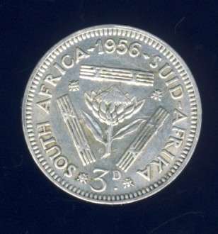 1956 Tickey coin, 3d , South Africa, Silver, George VI , No reserve