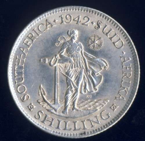 1942 Shilling coin, 1/-, South Africa, Silver, George VI , No reserve