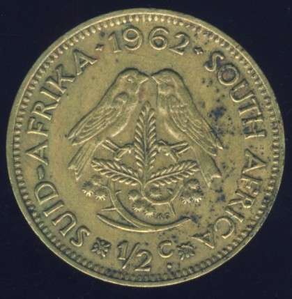 1962 1/2 Cent coin, 1/2c , South Africa, No reserve
