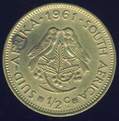 1961 1/2 Cent coin, 1/2c , South Africa, No reserve
