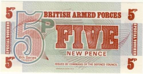 British Armed Forces, 3 note set, 6th Series MPC, 5 10 and 50 pence