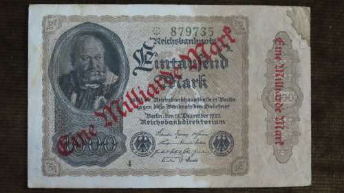 Germany - 1 Billion Mark, 1923, p-113a ,  Overprint on 1000 Mark