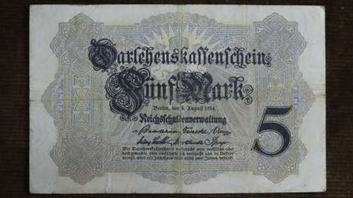 Germany - 5 Mark, 1914, p-47b , 7 Digit Serial Number