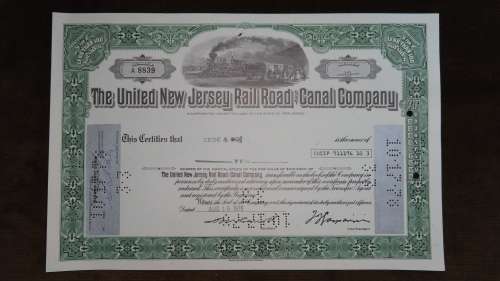 United New Jersey Rail Road and Canal Company, Stock Certificate, 1978, 10 Shares