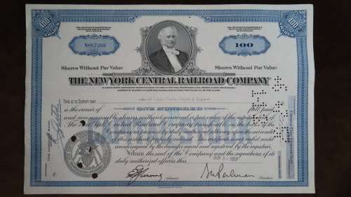 New York Central Railroad Company, Stock Certificate, 1957, 100 Shares
