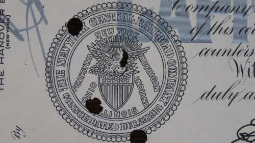 New York Central Railroad Company, Stock Certificate, 1957, 100 Shares