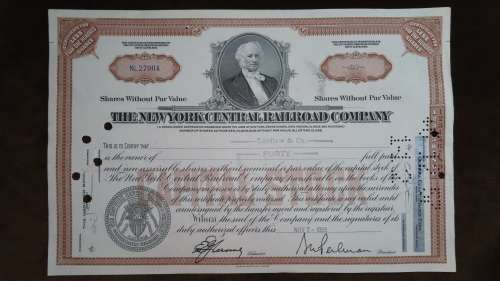 New York Central Railroad Company, Stock Certificate, 1955, 40 Shares