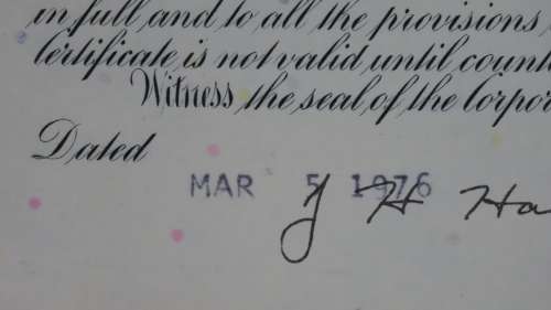 Pan American World Airways, Stock Certificate, 1975, 100 Shares