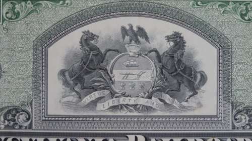 Pennsylvania Railroad Company, Stock Certificate, 1952, 100 Shares with Duty Stamps