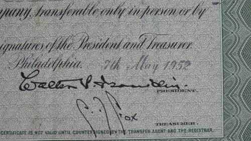 Pennsylvania Railroad Company, Stock Certificate, 1952, 100 Shares with Duty Stamps