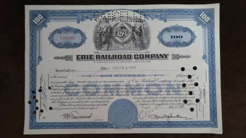 Erie Railroad Company, Stock Certificate, 1951, 100 Shares
