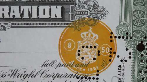 Curtiss Wright Corporation, Stock Certificate, 1951, 10 Shares