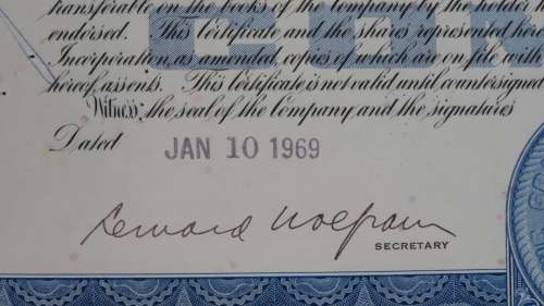 Grand Union Company, Stock Certificate, 1969, 100 Shares