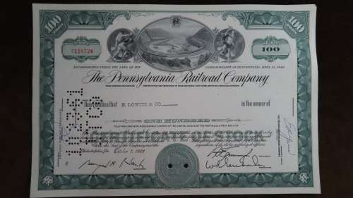 Pennsylvania Railroad Company, Stock Certificate, 1961, 100 Shares