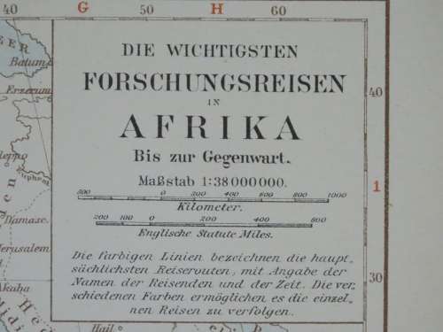 1905 Map of Africa, Excellent condition, Original German Mayer Map Showing Expeditions