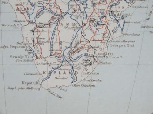1905 Map of Africa, Excellent condition, Original German Mayer Map Showing Expeditions