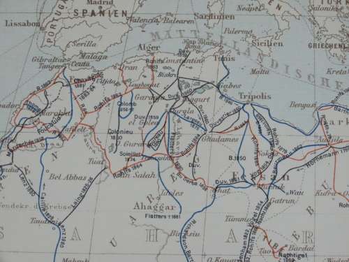 1905 Map of Africa, Excellent condition, Original German Mayer Map Showing Expeditions