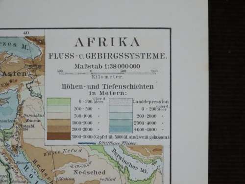 1905 Physical Map of Africa, Excellent condition, Original German Mayer Map