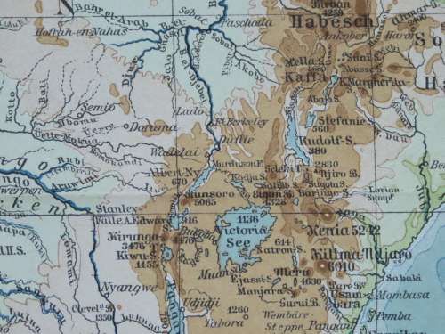 1905 Physical Map of Africa, Excellent condition, Original German Mayer Map
