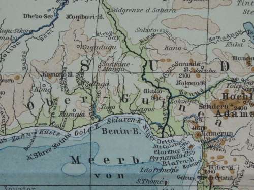 1905 Physical Map of Africa, Excellent condition, Original German Mayer Map