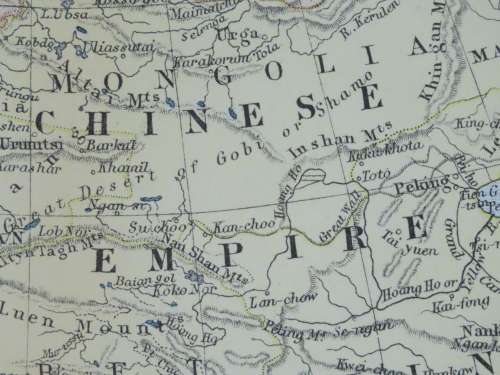 1892 Map of Asia, Excellent condition, Original Chambers Map Russian Empire, Siberia, Chinese Empire