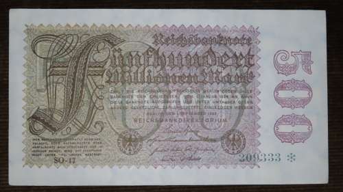 Germany - 500 Million Mark, 1923 , p110f , S in Stars Watermark