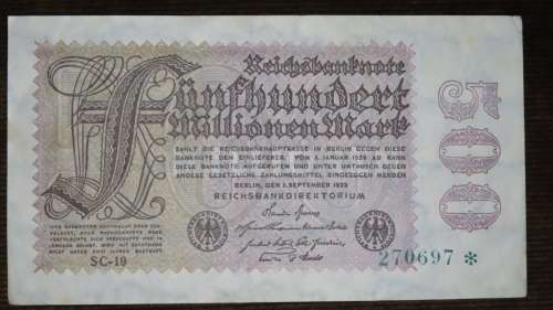 Germany - 500 Million Mark, 1923 , p110f , S in Stars Watermark