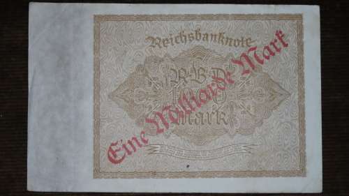 Germany - 1 Billion Mark Overprint, 1923 , p113a ,  Watermark at Right