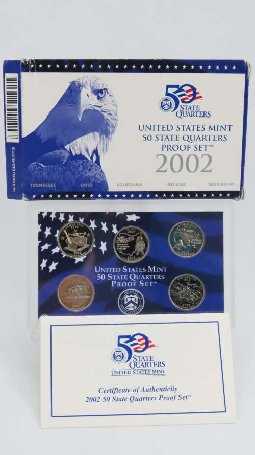 USA , 2002 Complete Statehood Quarters Proof set, 5 coin Set