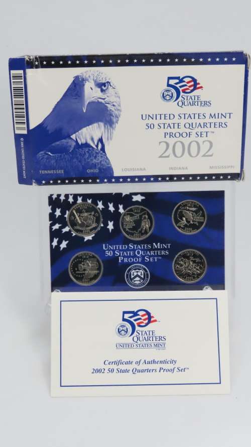 USA , 2002 Complete Statehood Quarters Proof set, 5 coin Set