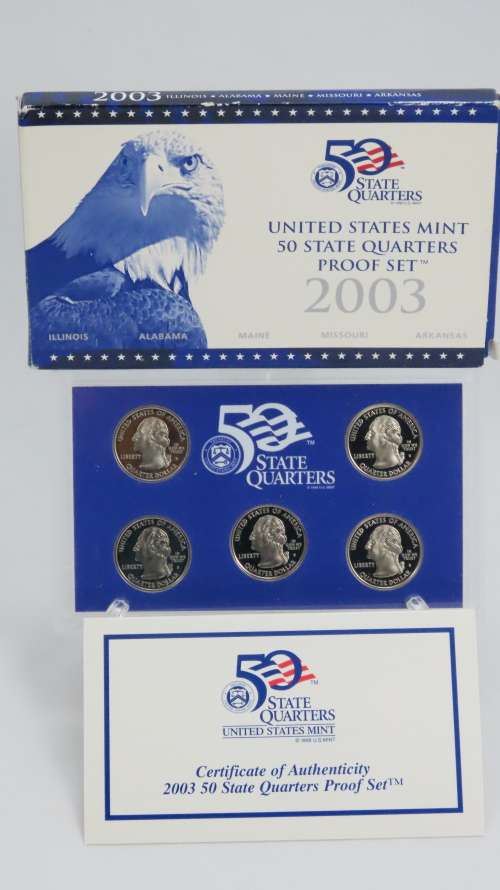 USA , 2003 Complete Statehood Quarters Proof set, 5 coin Set