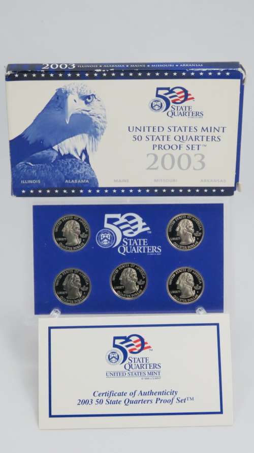 USA , 2003 Complete Statehood Quarters Proof set, 5 coin Set