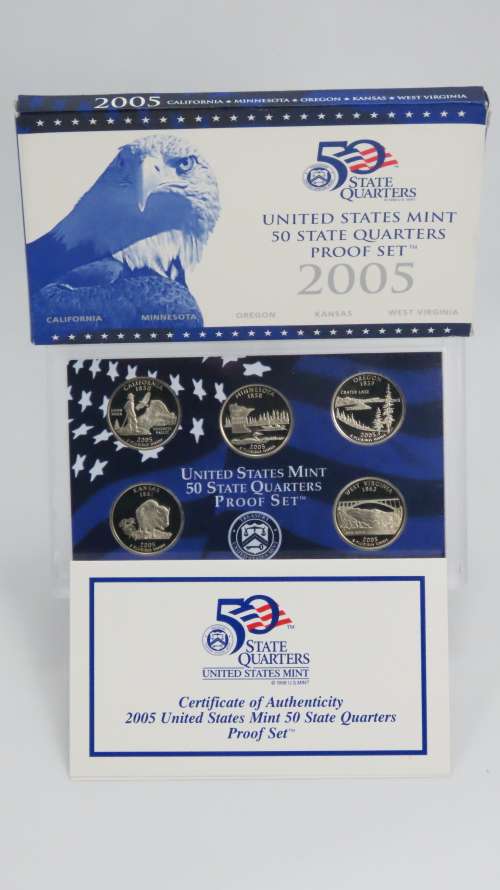 USA , 2005 Complete Statehood Quarters Proof set, 5 coin Set