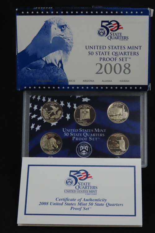 USA , 2008 Complete Statehood Quarters Proof set, 5 coin Set
