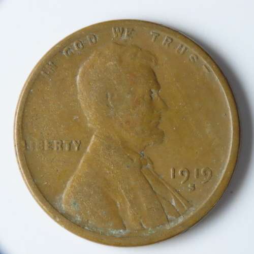 USA , 1919 S Lincoln Cent, Wheat Penny , San Francisco Mint