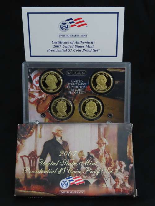 USA , 2007 Complete Presidential Dollar Coin Proof set, 5 coin Set