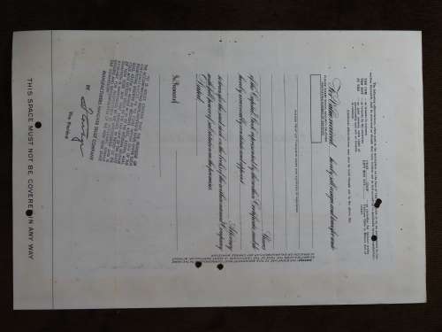 Pennsylvania Railroad Company, Stock Certificate, 1964, 10 Shares