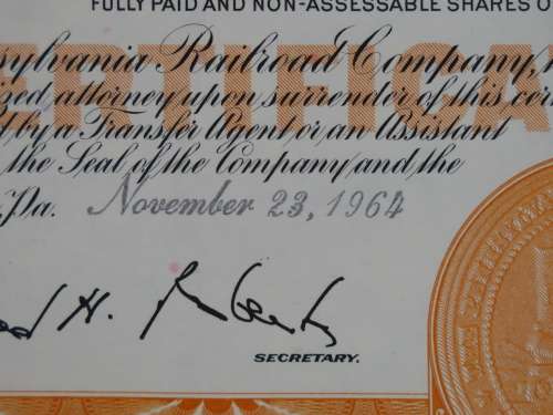 Pennsylvania Railroad Company, Stock Certificate, 1964, 10 Shares