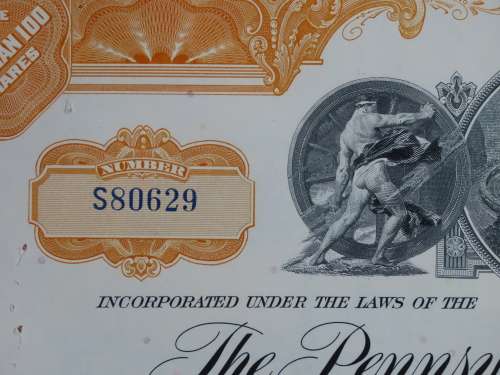 Set of Two Pennsylvania Railroad Company, Stock Certificates, 1952 to 1961