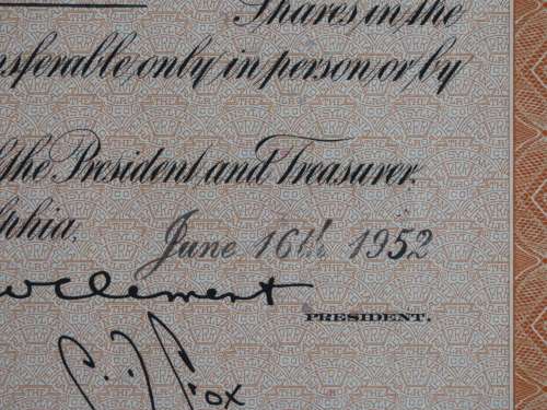 Pennsylvania Railroad Company, Stock Certificate, 1952 , 6 Shares